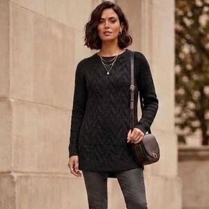 Gap Tunic Sweater Black Chevron Textured Knit Raglan Pullover Chunky Casual M